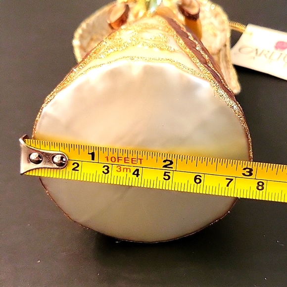 NEW Angel with Star Ornament, Gold & Cream Painted Glass, Glitter - Picture 10 of 14